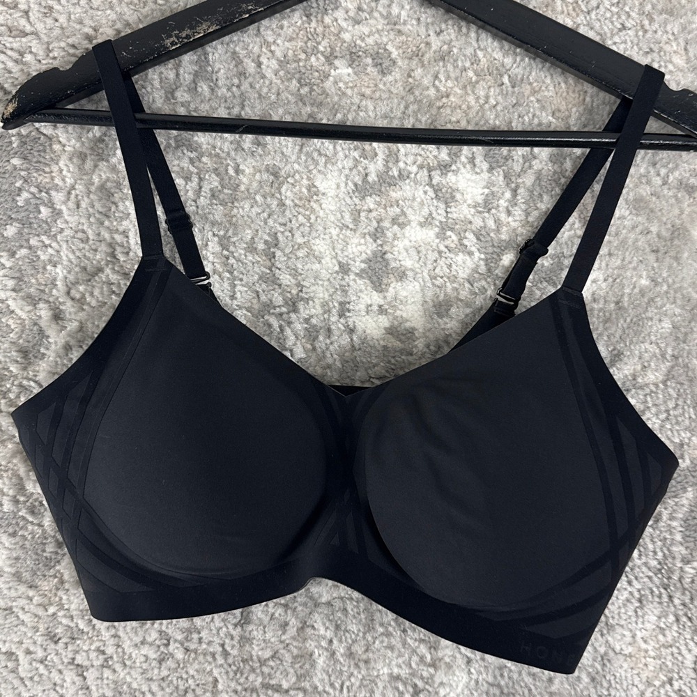 Honeylove Size L Crosshatch Wireless Lift Comfort‎ Everyday Bra Black Womens